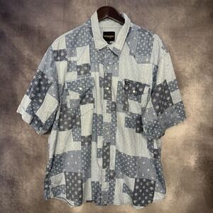 Wrangler Shirt Mens 2XL Patchwork Western Pearl Snap Short Sleeve